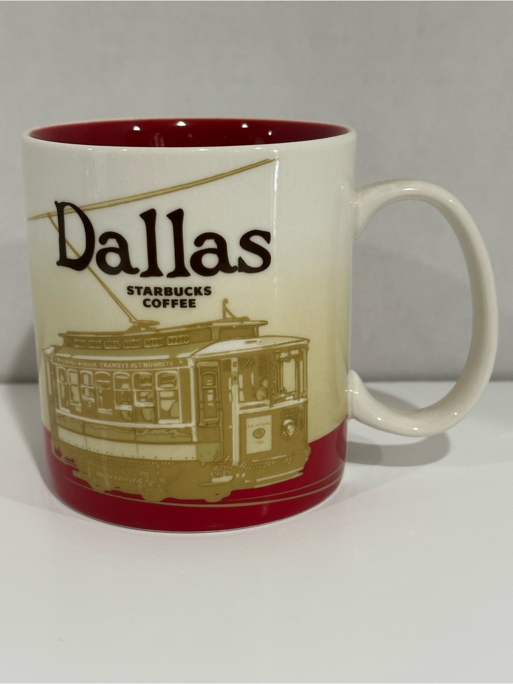 Starbucks Dallas Red and Cream City Mug with Tram Graphic